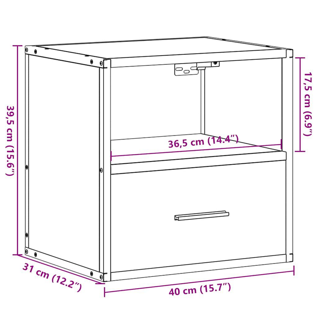 vidaXL Κομοδίνο επίτοιχο ντουλάπι καφέ δρυς 40x31x39,5 cm
