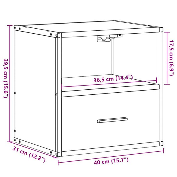 vidaXL Κομοδίνο επίτοιχο ντουλάπι καφέ δρυς 40x31x39,5 cm