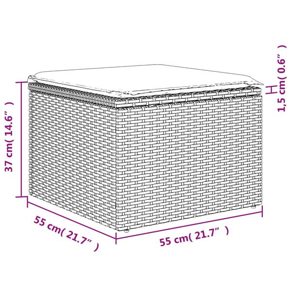 vidaXL Υποπόδιο Κήπου Μαύρο 55x55x37 εκ. Συνθετικό Ρατάν με Μαξιλάρι