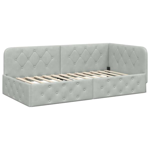 vidaXL Κρεβάτι Γωνίας με κεφαλάρι Ανοιχτό γκρι 90 x 200 cm Βελούδο