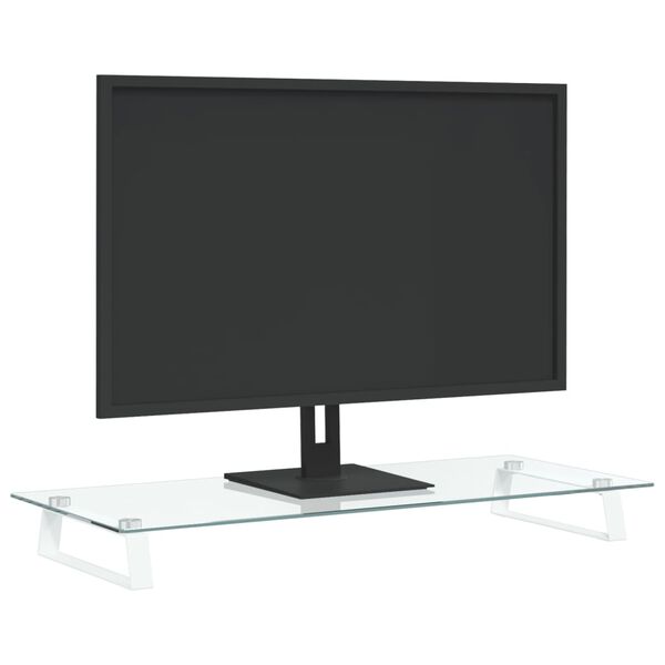 vidaXL Βάση Οθόνης Λευκή 80 x 35 x 8 εκ. από Ψημένο Γυαλί και Μέταλλο