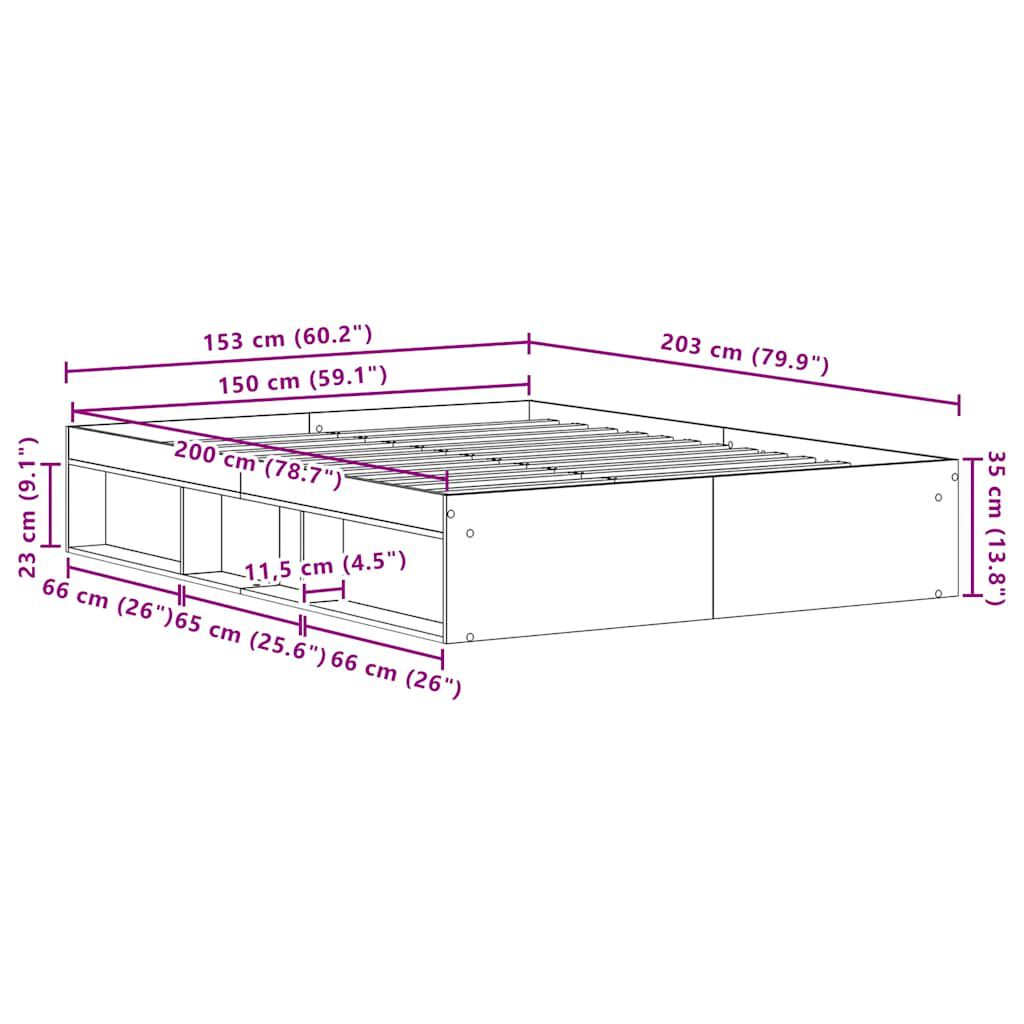 vidaXL Πλαίσιο κρεβατιού χωρίς στρώμα 150x200 εκ. Επεξεργασμένο Ξύλο