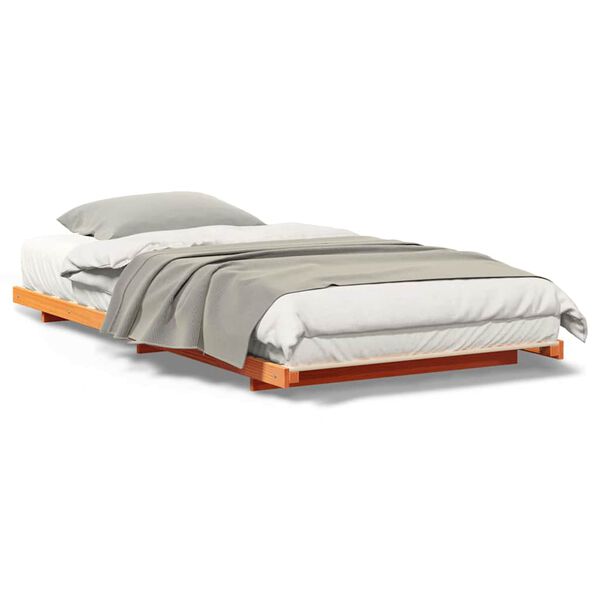 vidaXL Κρεβάτι δαπέδου Καφέ κεριού 90 x 210 cm Μασίφ ξύλο πεύκου