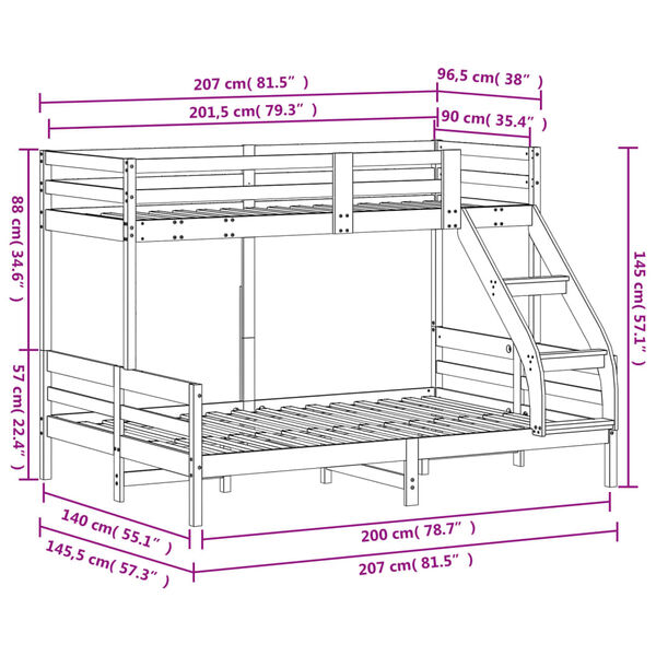 vidaXL Κουκέτα 90x200/140x200 εκ. Λευκό από Μασίφ Ξύλο Πεύκου