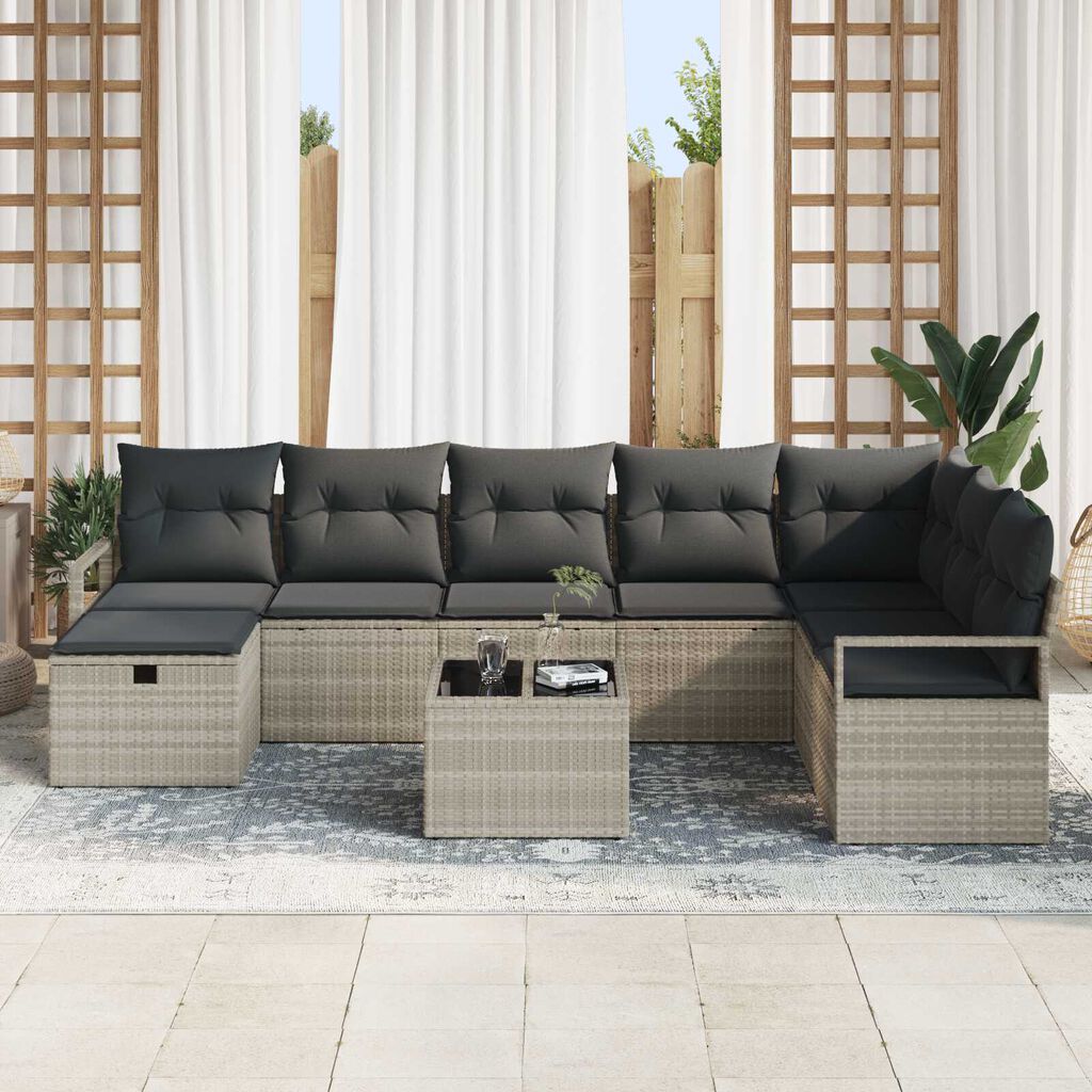 vidaXL Σετ Καναπέ Κήπου 8 pcs Ανοιχτό γκρι Πολυ ράταν