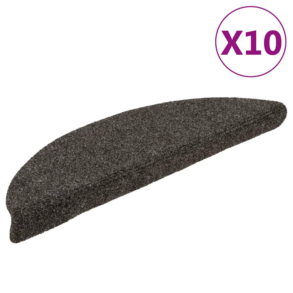 vidaXL Πατάκια Σκάλας Αυτοκόλ. 10 τεμ Ανθρακί 56x17x3 εκ Βελονιασμένο
