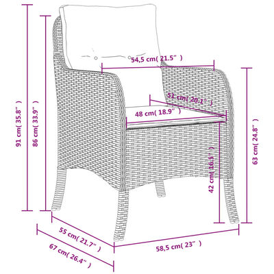 vidaXL Καρέκλες Κήπου 2 τεμ. Καφέ από Συνθετικό Ρατάν με Μαξιλάρια
