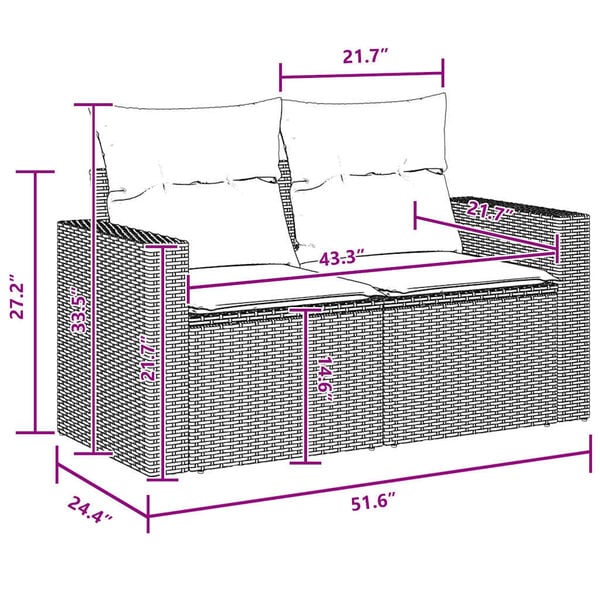 vidaXL Σετ Καναπέ Κήπου με μαξιλάρι 11 pcs Μαύρο 90 x 55 x 71 cm
