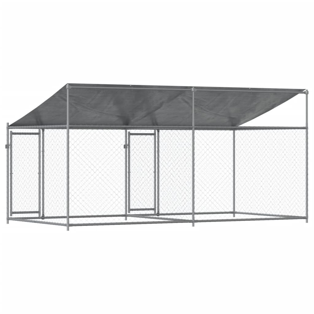vidaXL Κλουβί Σκύλου με Οροφή και Πόρτες Γκρι 4x2x2 μ. Γαλβ. Χάλυβας