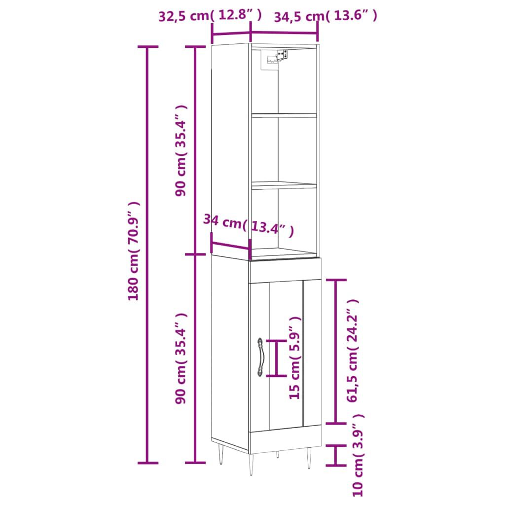 vidaXL Ντουλάπι Καπνιστή δρυς 34,5x34x180 εκ. από Επεξεργασμένο Ξύλο