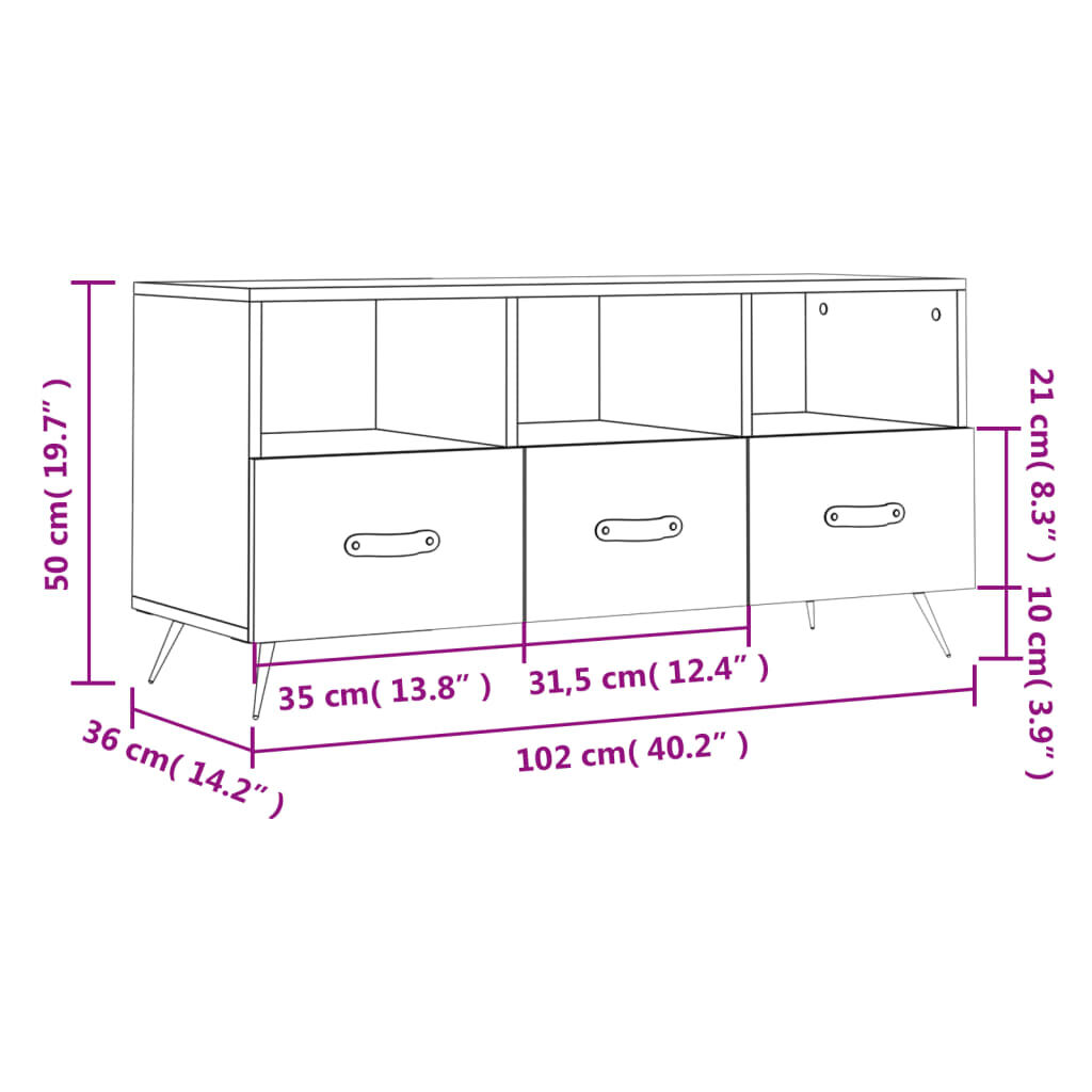 vidaXL Έπιπλο Τηλεόρασης Λευκό 102 x 36 x 50 εκ. από Επεξεργ. Ξύλο