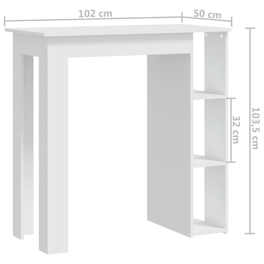 vidaXL Τραπέζι Μπαρ με Ράφια Λευκό 102 x 50 x 103,5 εκ.από Επεξ. Ξύλο