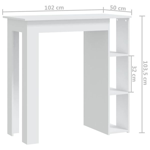 vidaXL Τραπέζι Μπαρ με Ράφια Λευκό 102 x 50 x 103,5 εκ.από Επεξ. Ξύλο