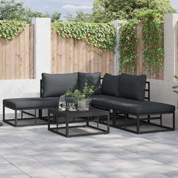 vidaXL Σετ Καναπέ Κήπου με μαξιλάρι 5 pcs Μαύρο Αλουμίνιο