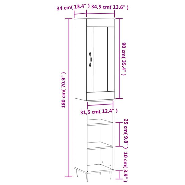 vidaXL Ντουλάπι Καπνιστή δρυς 34,5x34x180 εκ. από Επεξεργασμένο Ξύλο