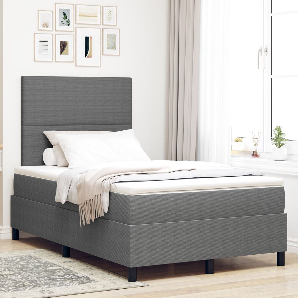 vidaXL Κρεβάτι Box Spring με Στρώμα & LED Ανοιχτό Γκρι 120x200 εκ Ραβδωτού ύφασματος