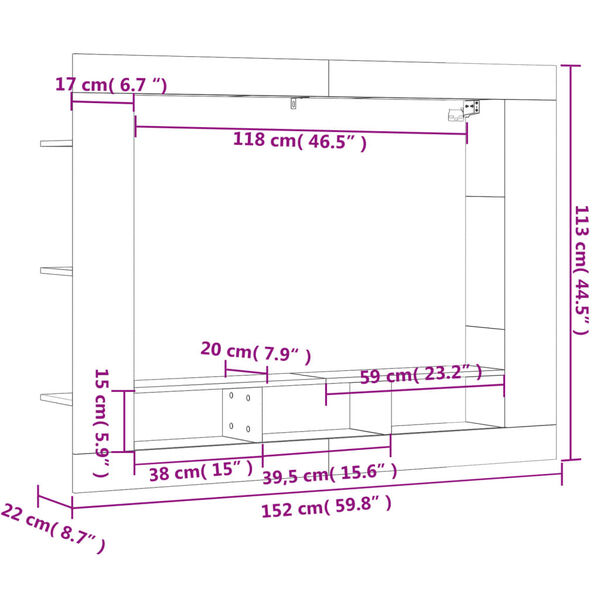 vidaXL Έπιπλο Τηλεόρασης Καφέ Δρυς 152x22x113 εκ. Επεξ. Ξύλο