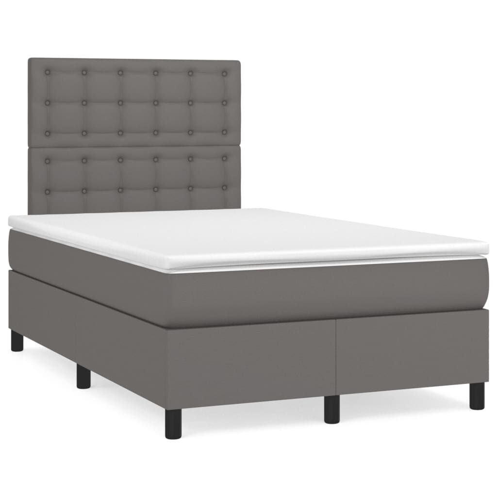 vidaXL Κρεβάτι Boxspring με Στρώμα Γκρι 120x190εκ. από Συνθετικό Δέρμα
