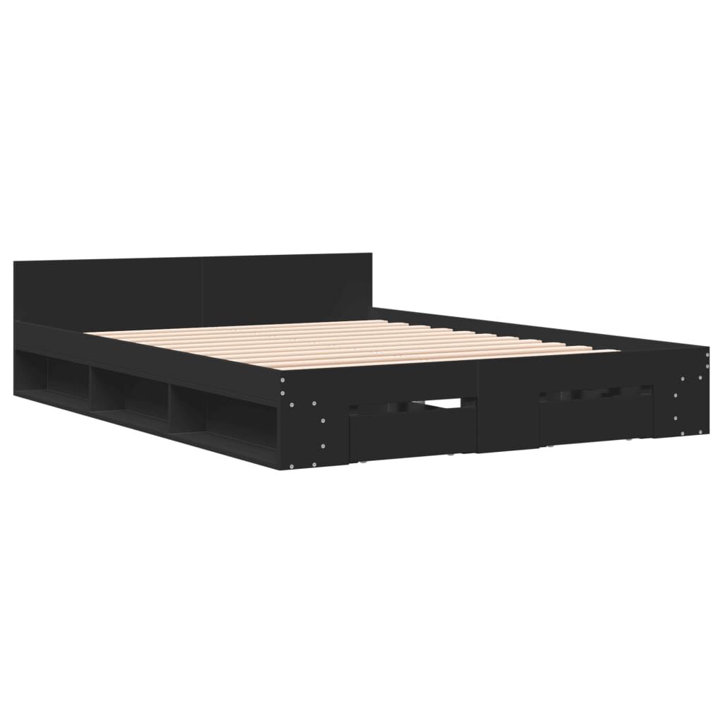 vidaXL Πλαίσιο Κρεβατιού με Συρτάρια Μαύρο 140x200 εκ Επεξεργ. Ξύλο