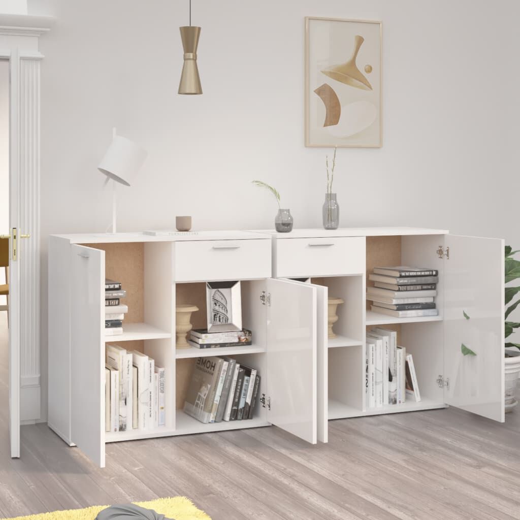 vidaXL Μπουφές Γυαλιστερό Λευκό 160 x 36 x 75 εκ. από Επεξ. Ξύλο