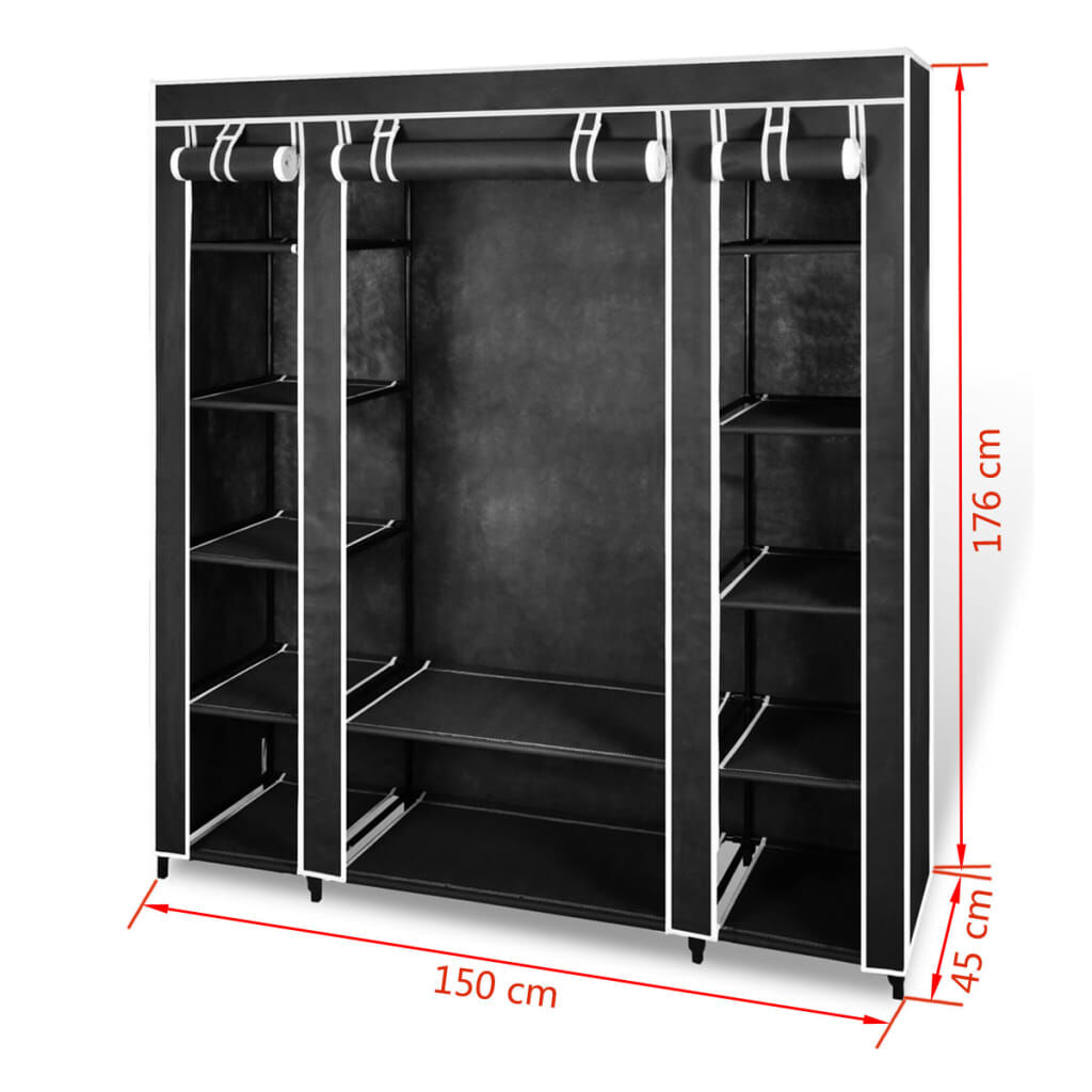 vidaXL Ντουλάπα με Ράφια / Σωλήνες Μαύρη 45 x 150 x 176 εκ. Υφασμάτινη