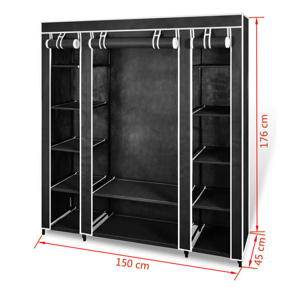 vidaXL Ντουλάπα με Ράφια / Σωλήνες Μαύρη 45 x 150 x 176 εκ. Υφασμάτινη