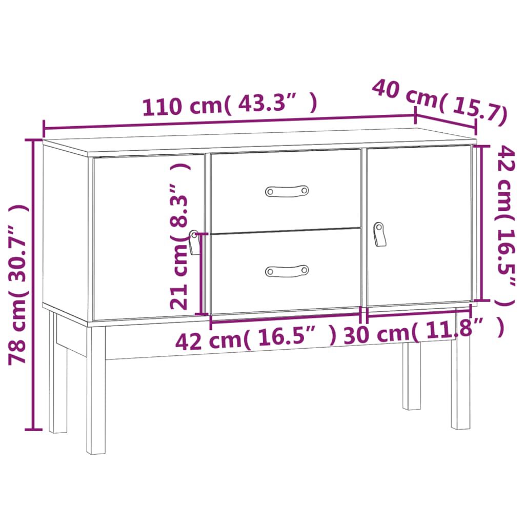 vidaXL Ντουλάπι Καφέ Μελί 110 x 40 x 78 εκ. από Μασίφ Ξύλο Πεύκου