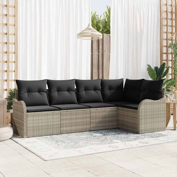 vidaXL Σετ Καναπέ Κήπου με μαξιλάρι 5 pcs Ανοιχτό γκρι Πολυ ράταν