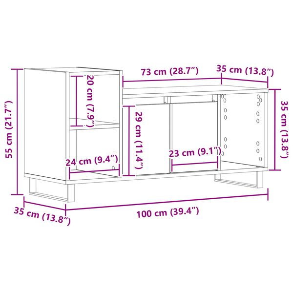 vidaXL Ντουλάπι TV Μαύρη δρυς 100 x 35 x 55 εκ Επεξεργασμένο ξύλο