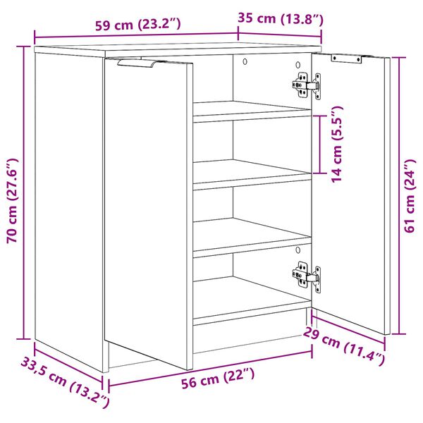 vidaXL Ντουλάπα Παπουτσιών Μαύρο Δρυς 59x35x70 εκ Επεξεργασμένο Ξύλο