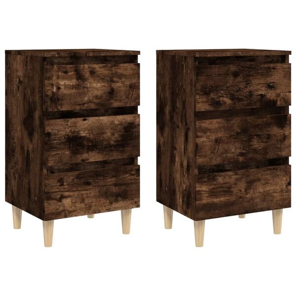 vidaXL Κομοδίνα 2 τεμ. Καπνιστή Δρυς 40x35x69 εκ. Μασίφ Ξύλινα Πόδια