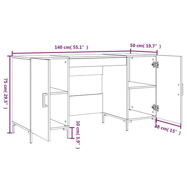 vidaXL Γραφείο Καπνιστή Δρυς 140 x 50 x 75 εκ. από Επεξεργασμένο Ξύλο