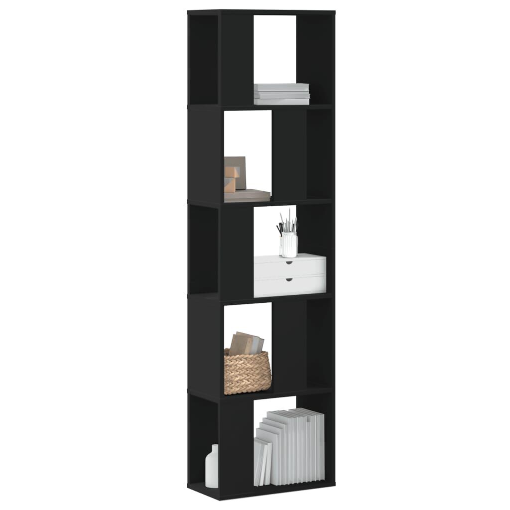 vidaXL Βιβλιοθήκη 5 Επιπέδων Μαύρη 45x23,5x162,5 εκ. Επεξεργ. Ξύλο