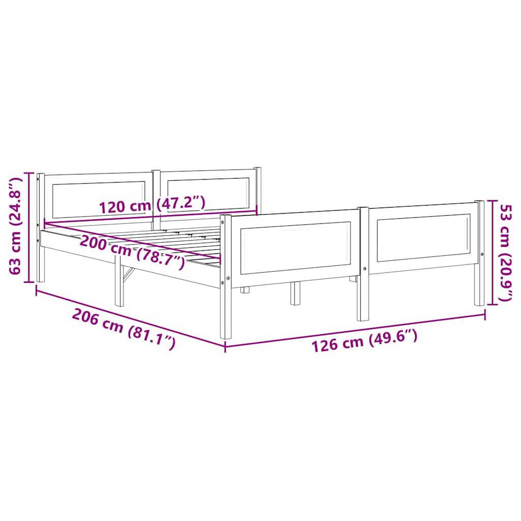 vidaXL Πλαίσιο Κρεβατιού Γκρι 120 x 200 εκ. από Μασίφ Ξύλο Πεύκου