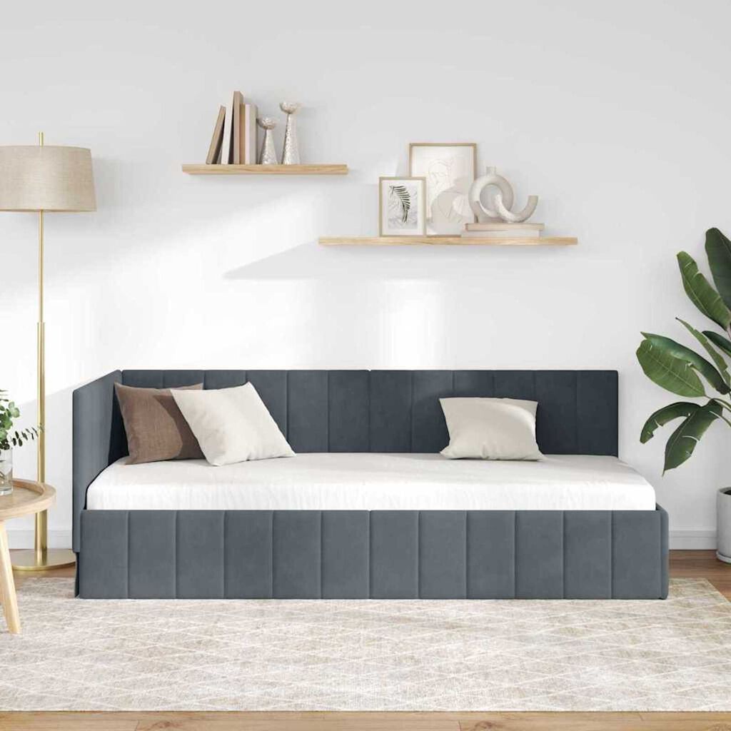 vidaXL Κρεβάτι Γωνίας με κεφαλάρι Σκούρο γκρι 80 x 200 cm Βελούδο