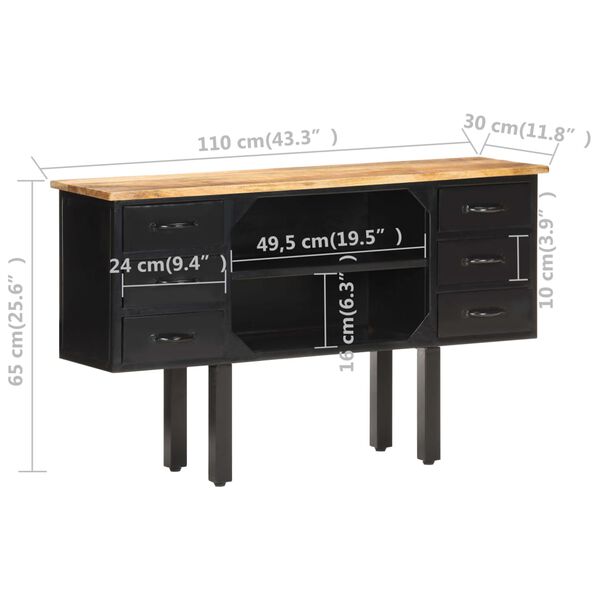 vidaXL Μπουφές 110x30x65 εκ. Μασίφ Ακατέργαστο Ξύλο Μάνγκο και Ατσάλι