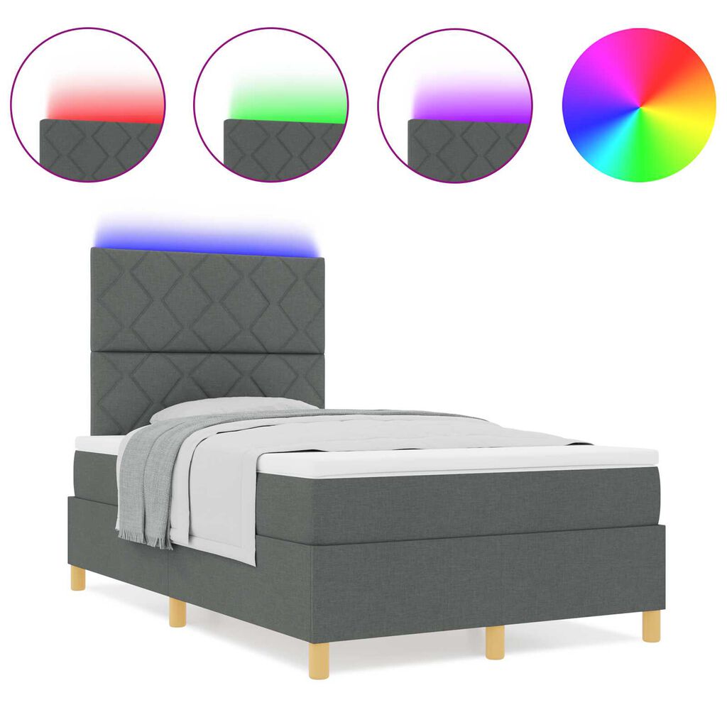 vidaXL Κρεβάτι Box Spring της με στρώμα & LED σκούρο γκρι 120x200 εκ. ύφασμα