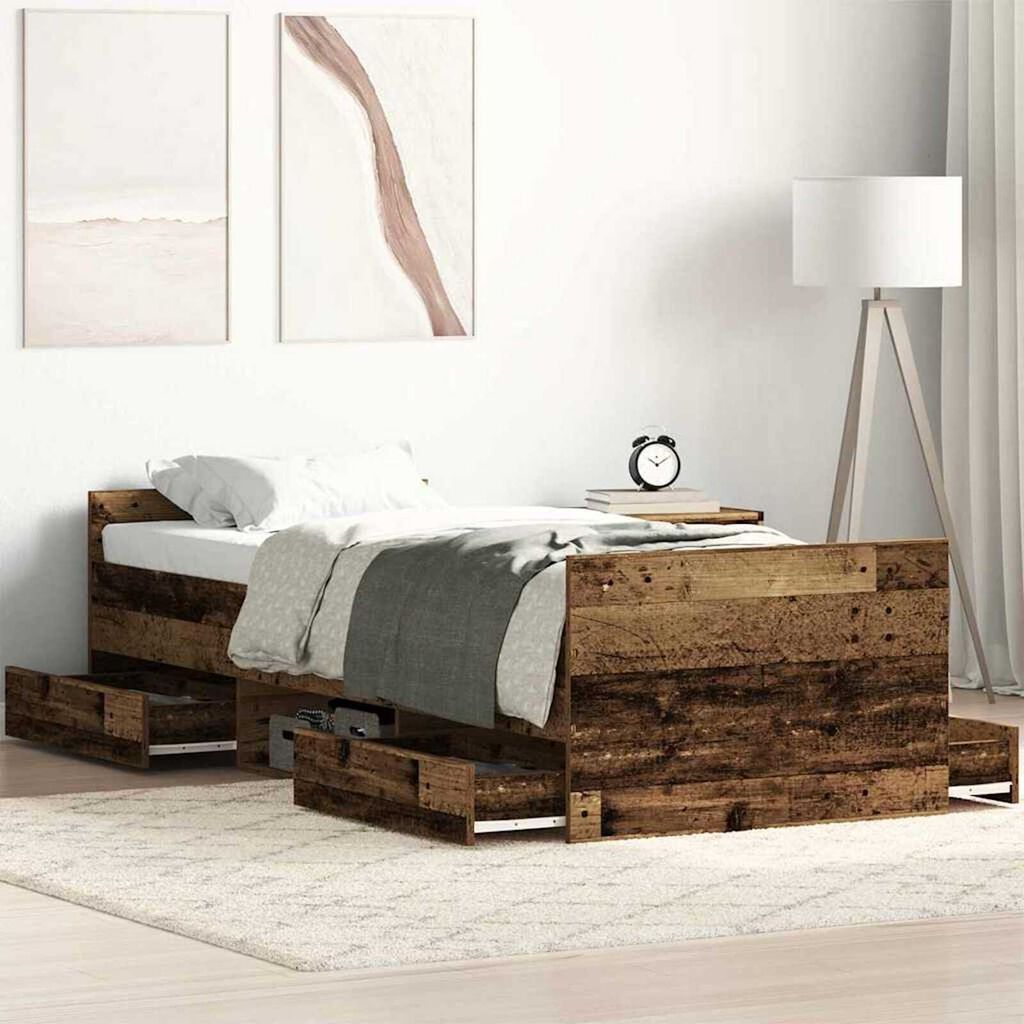 vidaXL Σκελετός Κρεβατιού Παλαιό ξύλο 75 x 190 cm Επεξεργασμένο ξύλο