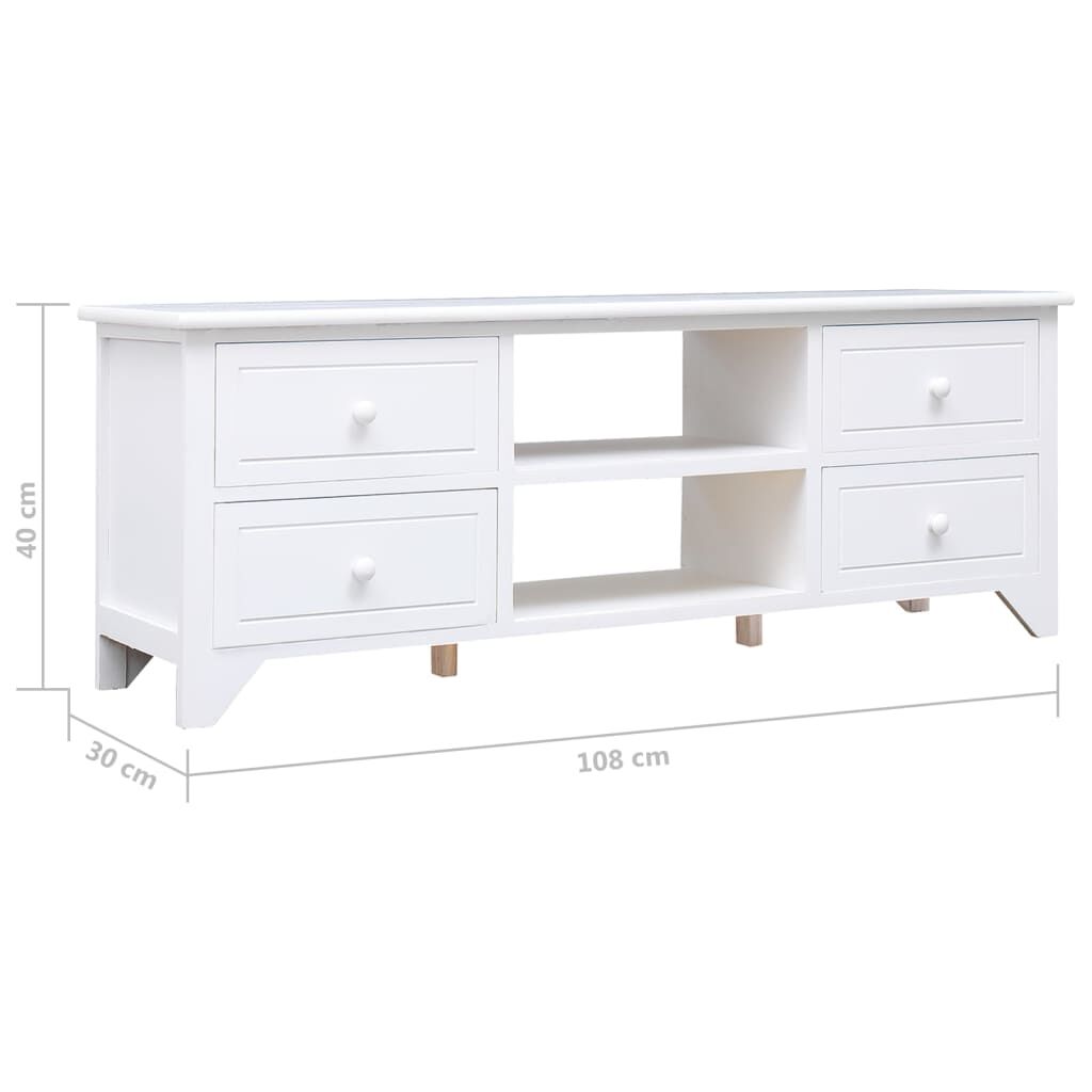 vidaXL Έπιπλο Τηλεόρασης Λευκό 108x30x40 εκ. από Μασίφ Ξύλο Παυλώνιας