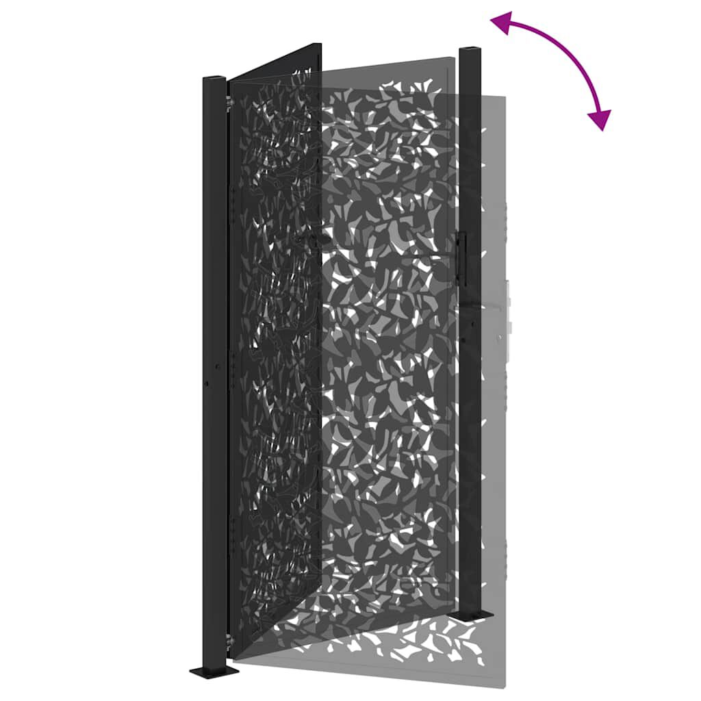 vidaXL Πύλη κήπου Μαύρη 105x180 cm Σχεδιασμός φύλλων χάλυβα
