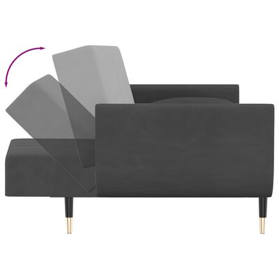 vidaXL Καναπές Κρεβάτι Διθέσιος Σκούρο Γκρι Βελούδινος με 2 Μαξιλάρια