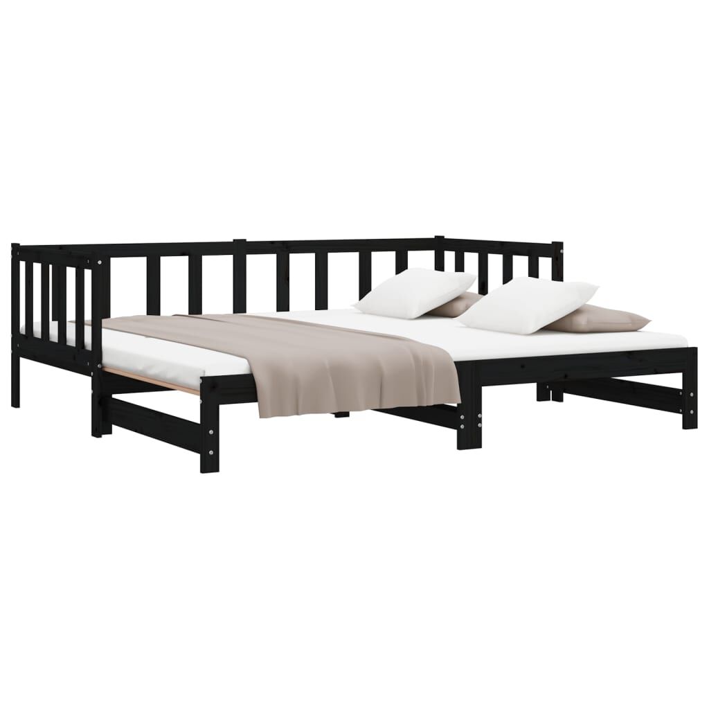 vidaXL Καναπές Κρεβάτι Μαύρος 2 x (90 x 200) εκ. από Μασίφ Ξύλο Πεύκου