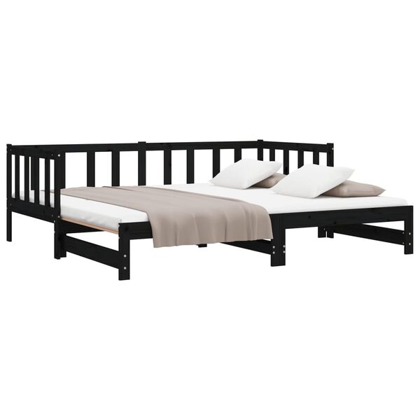 vidaXL Καναπές Κρεβάτι Μαύρος 2 x (90 x 200) εκ. από Μασίφ Ξύλο Πεύκου