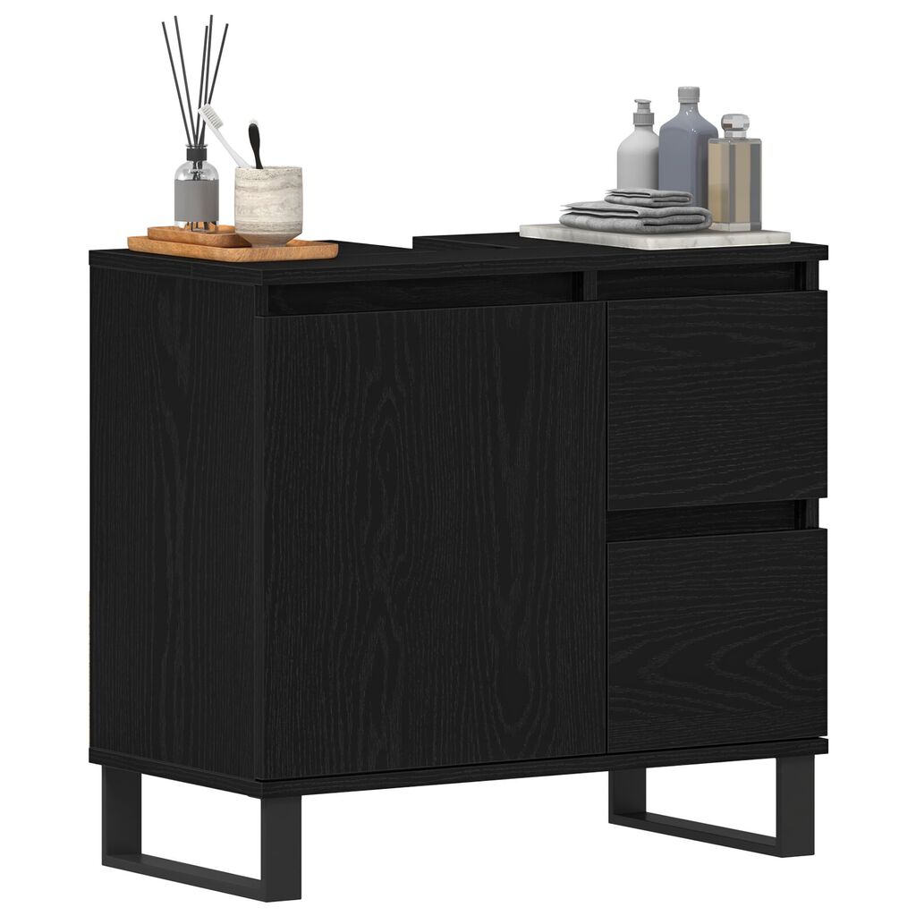 vidaXL Ντουλάπι Λεκάνης Μπάνιου Μαύρη Δρυς 65x33x60 εκ Επεξεργασμένο ξύλο