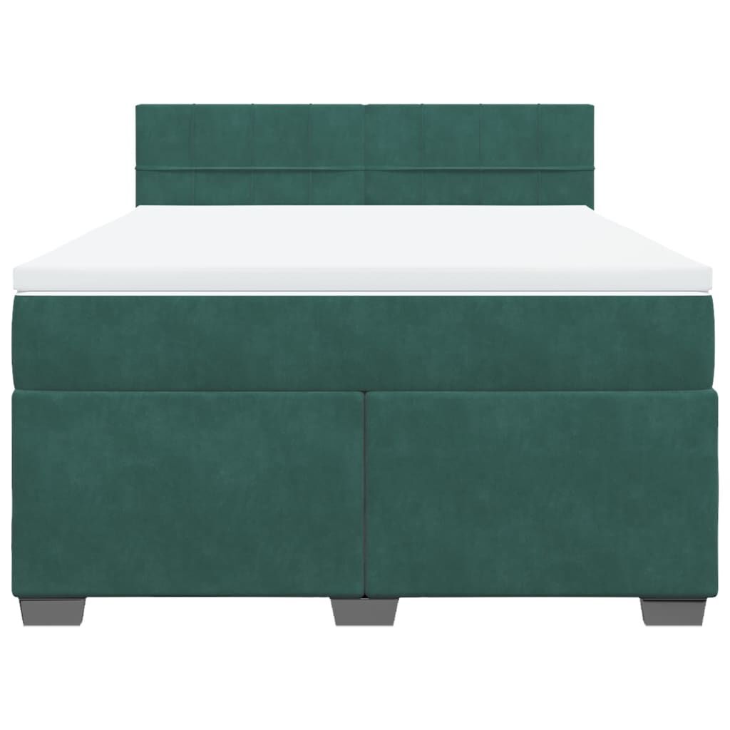 vidaXL Κρεβάτι Boxspring με Στρώμα Σκούρο Πράσινο 140x190εκ. Βελούδινο