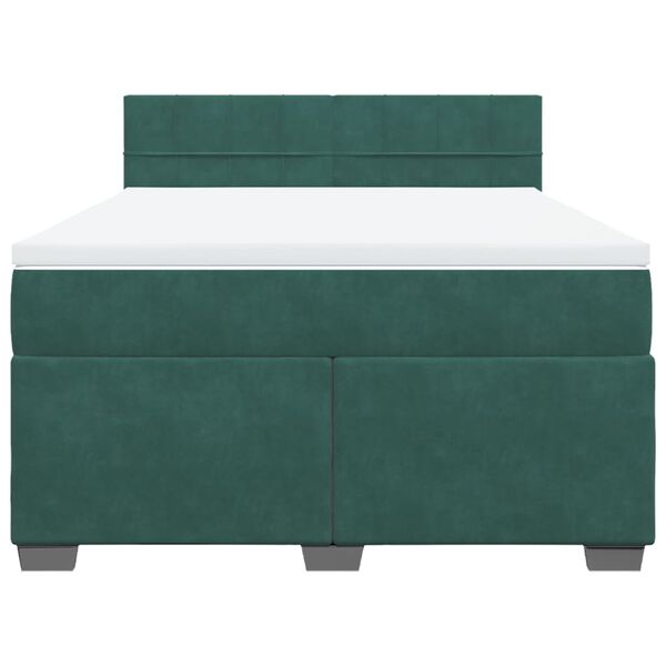 vidaXL Κρεβάτι Boxspring με Στρώμα Σκούρο Πράσινο 140x190εκ. Βελούδινο