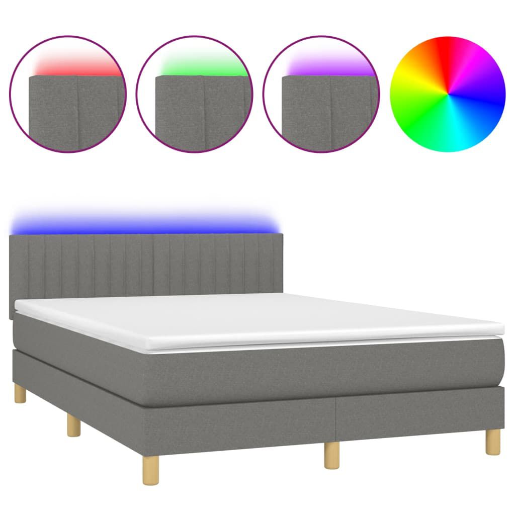 vidaXL Κρεβάτι Boxspring με Στρώμα & LED Σκ.Γκρι 140x190 εκ Υφασμάτινο