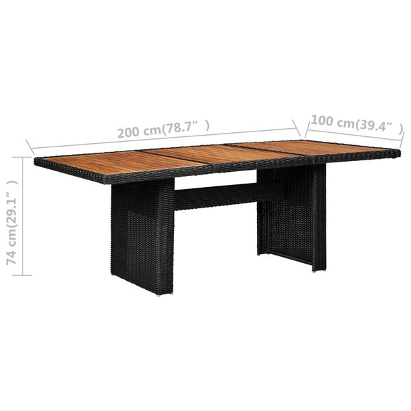 vidaXL Τραπεζαρία Κήπου Μαύρη 200 x 100 x 74 εκ. από Συνθετικό Ρατάν
