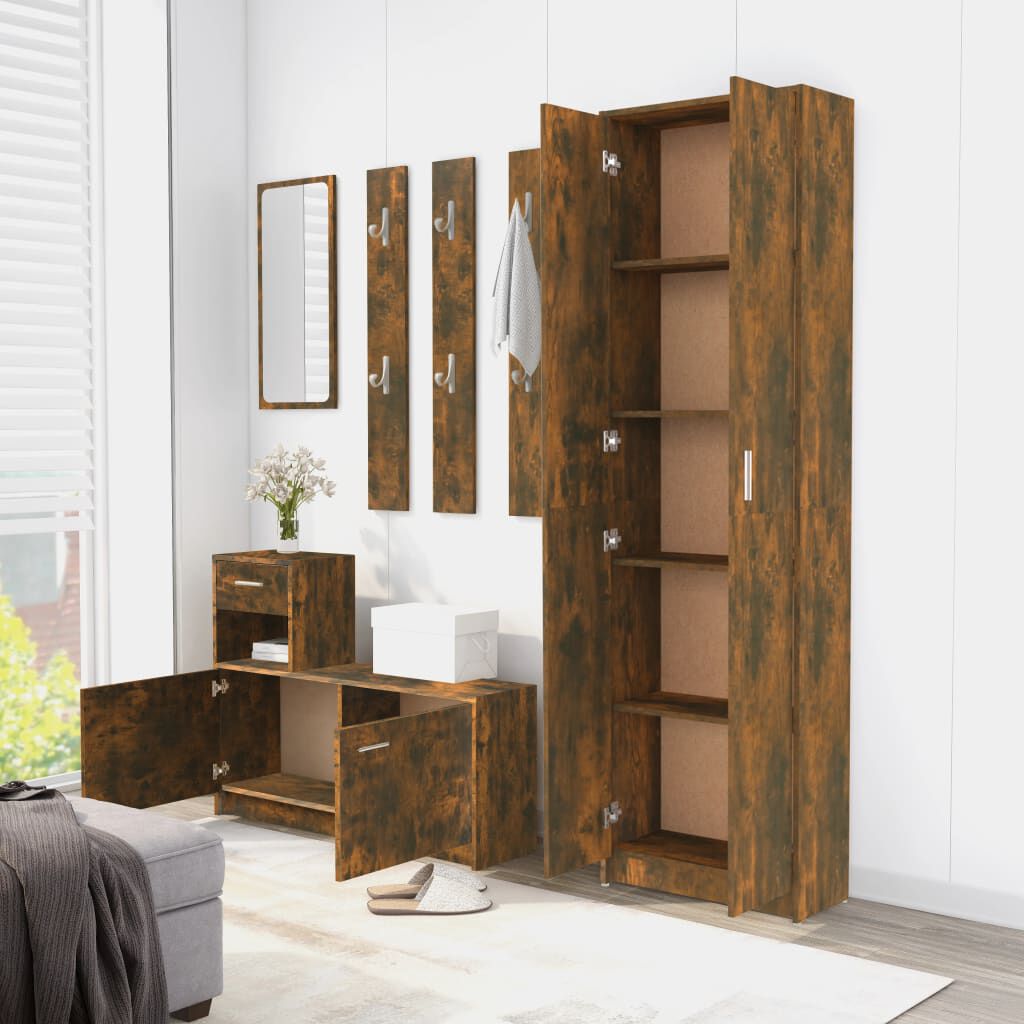 vidaXL Ντουλάπα Χολ Καπνιστή Δρυς 55 x 25 x 189 εκ. από Επεξεργ. Ξύλο