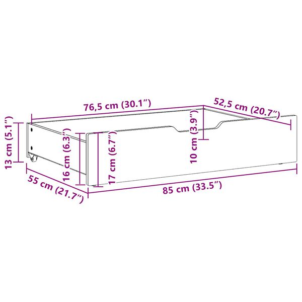 vidaXL Συρτάρια Κρεβατιού 2 τεμ Λευκό 85x55x17 εκ. Μασίφ Ξύλο Πεύκου